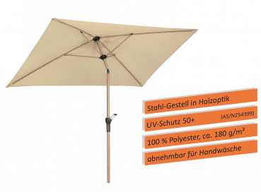 Schneider Stahl Kurbelschirm Cordoba 230x150cm knickbar Stock 38mm Natur